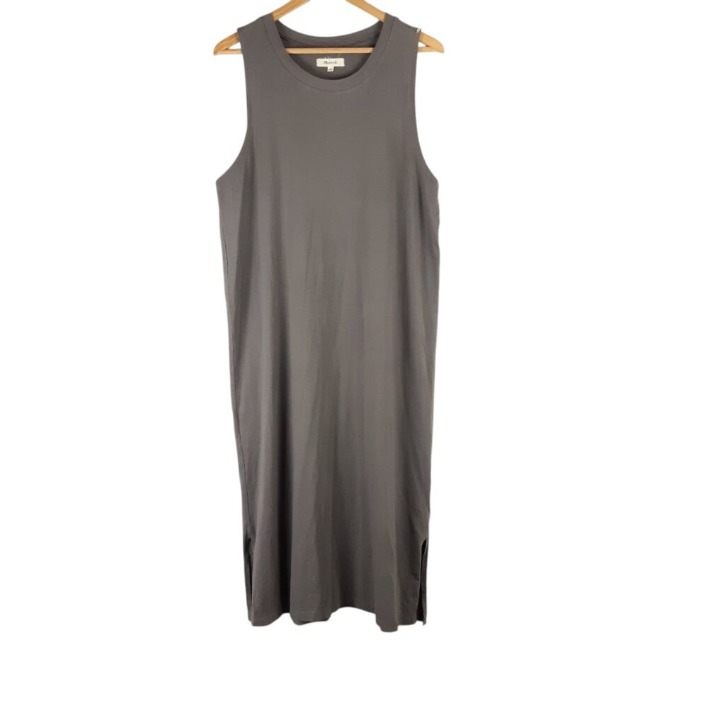 Madewell Sandwashed High Neck Tank Dress Cotton Gray Jersey Midi Size Large